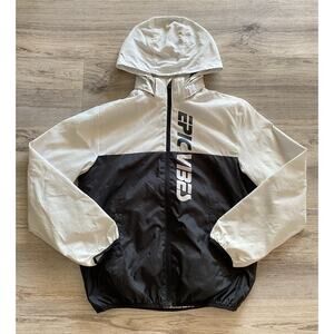 H&M Windbreaker Women’s Size Large 12/14 “Epic Vibes” Black/White Removable Hood